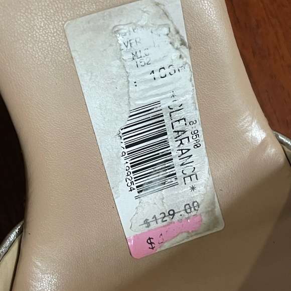 Karl Lagerfeld Carin silver leather cork wedge heel ankle strap NEW sz 10 metal - Picture 6 of 11